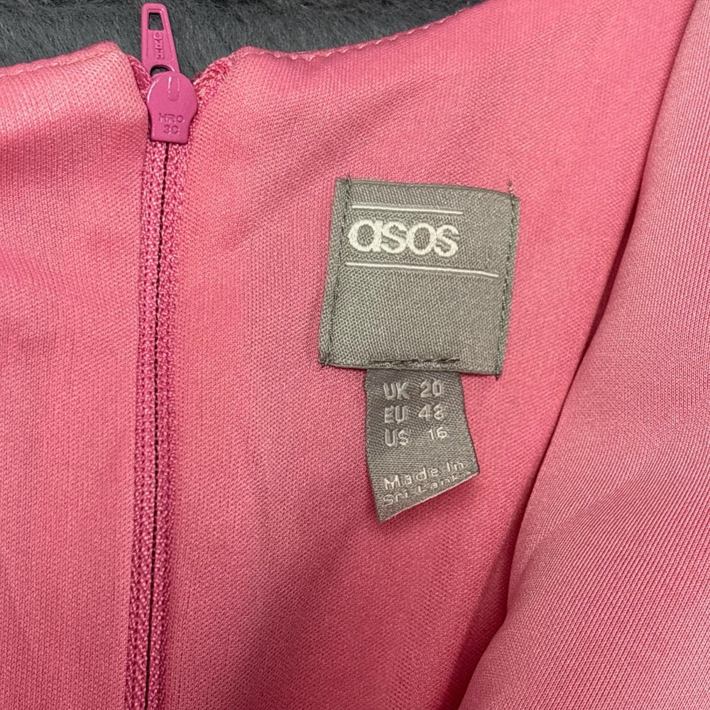 ASOS Pink and Red Colorblock Off Shoulder Puff Sleeve Mini Dress US 16 F100676 - Picture 5 of 9